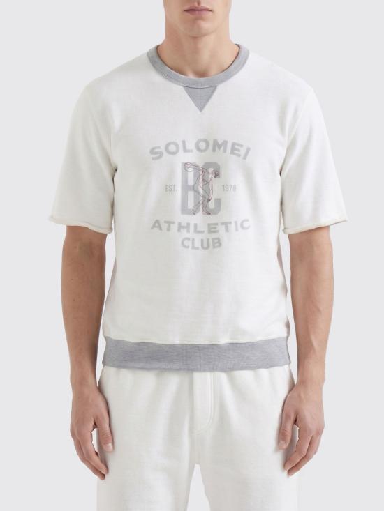 26SS 브루넬로 쿠치넬리 프린트 코튼 리넨 멜란지 플리스 반팔 티셔츠 MR8313378G CTQ27 White