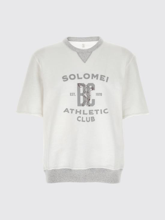 26SS 브루넬로 쿠치넬리 프린트 코튼 리넨 멜란지 플리스 반팔 티셔츠 MR8313378G CTQ27 White - BRUNELLO CUCINELLI