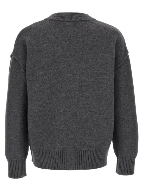 26SS 아미 하트 로고 인타르시아 V넥 가디건 UKC367018084 Grey - AMI