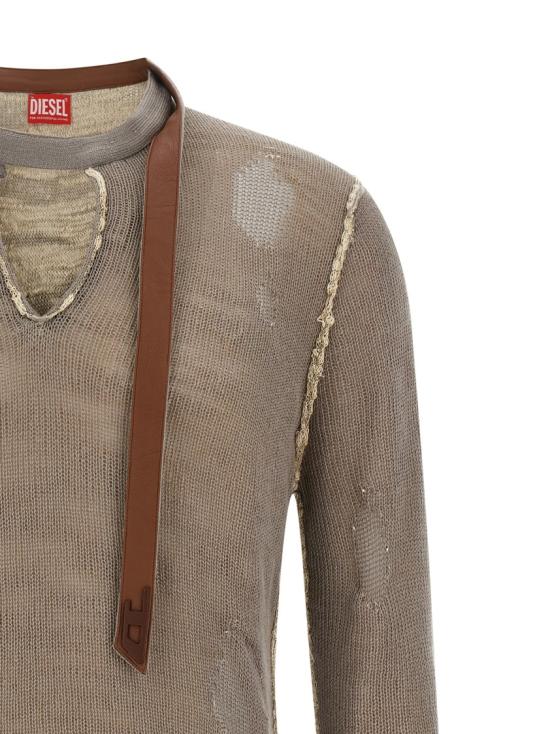 26SS 디젤 K-DAIANERIS 바이커 넥 스트랩 디스트레스드 스웨터 A231590EGEG7FM Brown - DIESEL