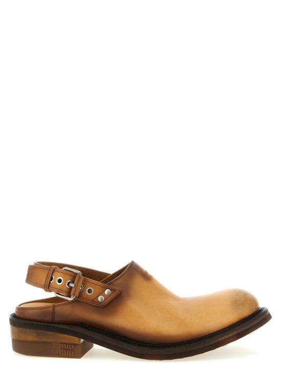 26SS 미우미우 풀 가죽 뮬 5R667EFA0455ODF0054 Brown