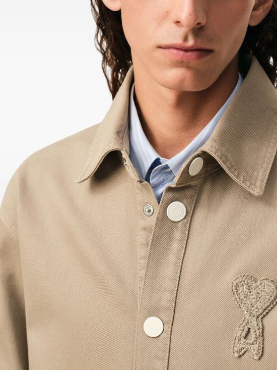 26SS 아미 톤온톤 로고 코튼 니트 오버셔츠 UJK897 DE0126 A036 TAUPE BEIGE DOM - AMI