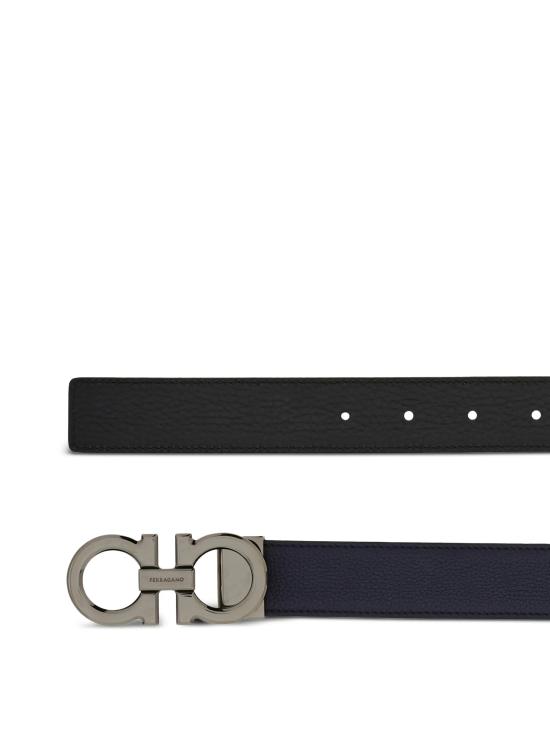 26SS 살바토레 페라가모 간치니 리버시블 레더 벨트 670428 790557 DARK BLUE NAVY BLACK DOM - SALVATORE FERRAGAMO