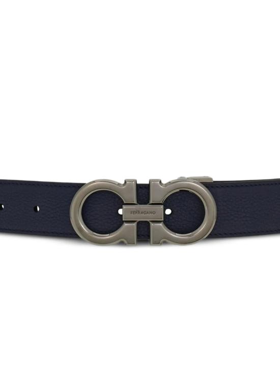 26SS 살바토레 페라가모 간치니 리버시블 레더 벨트 670428 790557 DARK BLUE NAVY BLACK DOM - SALVATORE FERRAGAMO