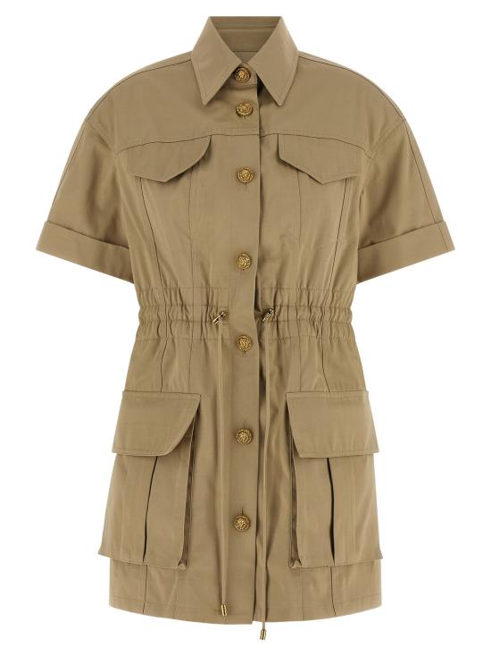  발망 숏 원피스 사하라에서 영감을 받은 코튼 개버딘 미니 드레스 그린