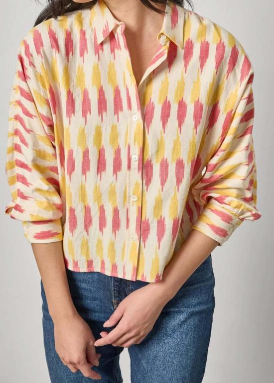  릴라 피 블라우스 Lilla P. Ikat 돌먼 버튼다운 탑 Taffy Ikat