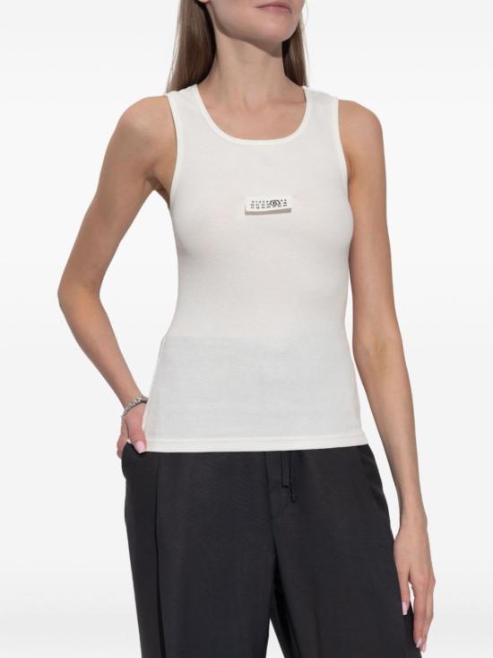  MM6 메종마르지엘라 블라우스 Mm6 메종 마르지엘라 골지 니트 민소매 탑 화이트 - MM6 MAISON MARGIELA