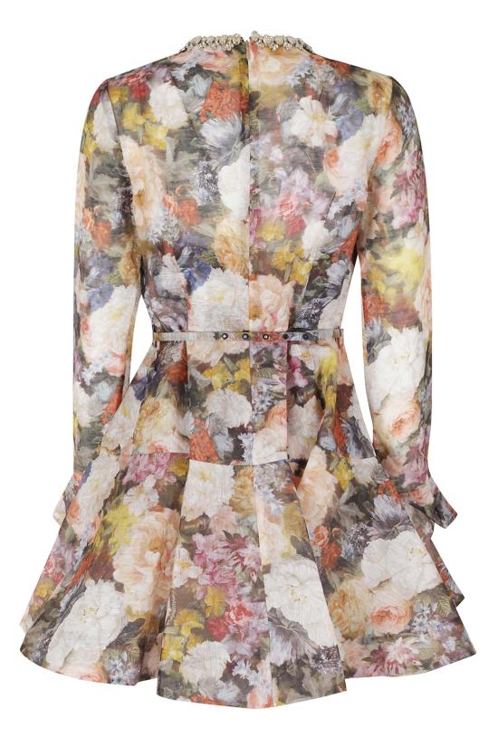  짐머만 숏 원피스 지머만 알케미 페플럼 미니 드레스 핑크 & 퍼플 - ZIMMERMANN