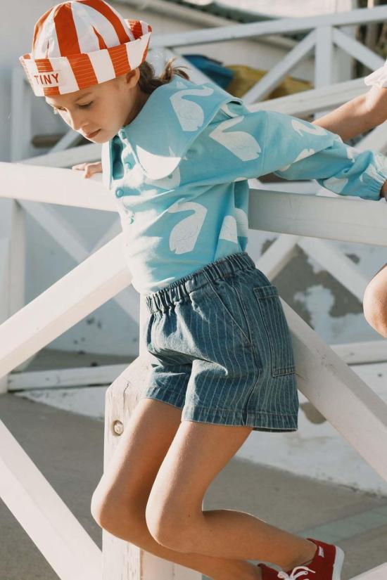  [키즈] 타이니코튼 쇼츠/버뮤다 아동용 스트라이프 데님 반바지 - TINYCOTTONS