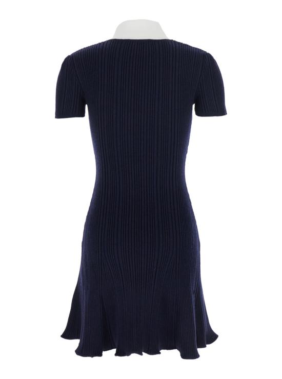  셀프 포트레이트 숏 원피스 미니 드레스 (대조적인 칼라와 보석 단추 장식, 블루) - SELF PORTRAIT