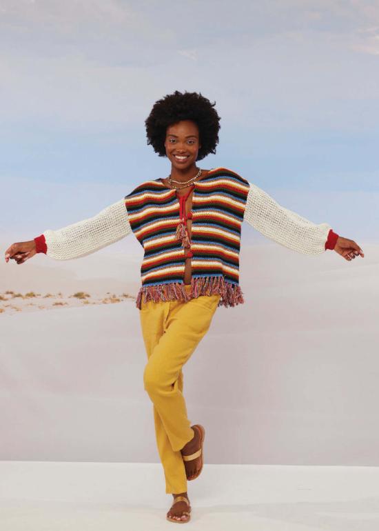  Me369 가디건 루비 크로셰 퍼프 소매  스트라이프