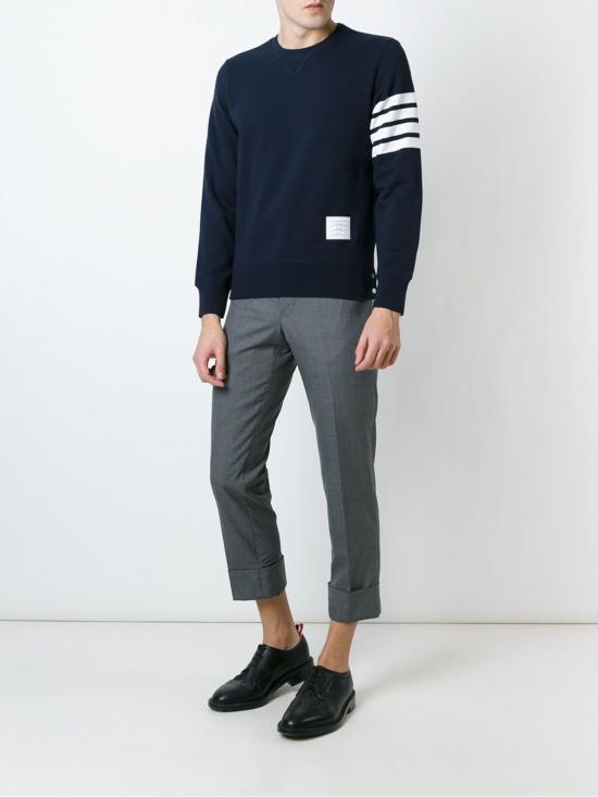  톰브라운 스웨터 톰 브라운 4바 스트라이프 크루넥  블루 - THOM BROWNE