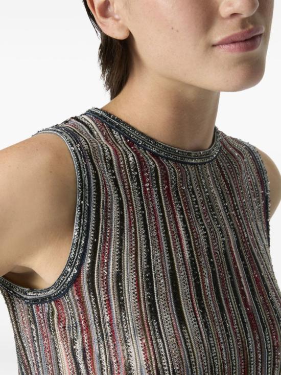  미소니 블라우스 미쏘니 스팽글 장식 라운드넥 민소매 탑 - MISSONI