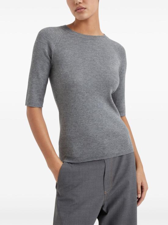 26SS 브루넬로 쿠치넬리 라이트 스파클링 캐시미어 립 스웨터 M9A822200 C079 Grigio scuro - BRUNELLO CUCINELLI