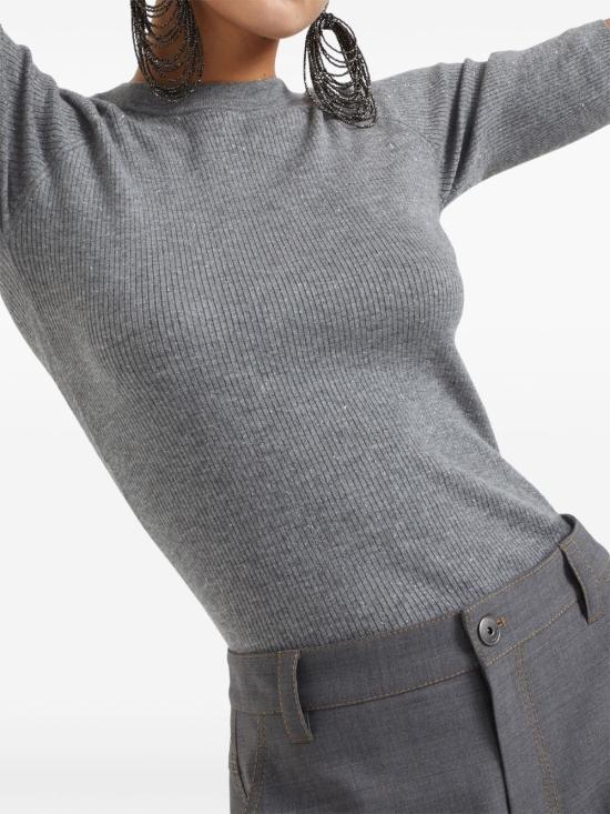 26SS 브루넬로 쿠치넬리 라이트 스파클링 캐시미어 립 스웨터 M9A822200 C079 Grigio scuro - BRUNELLO CUCINELLI