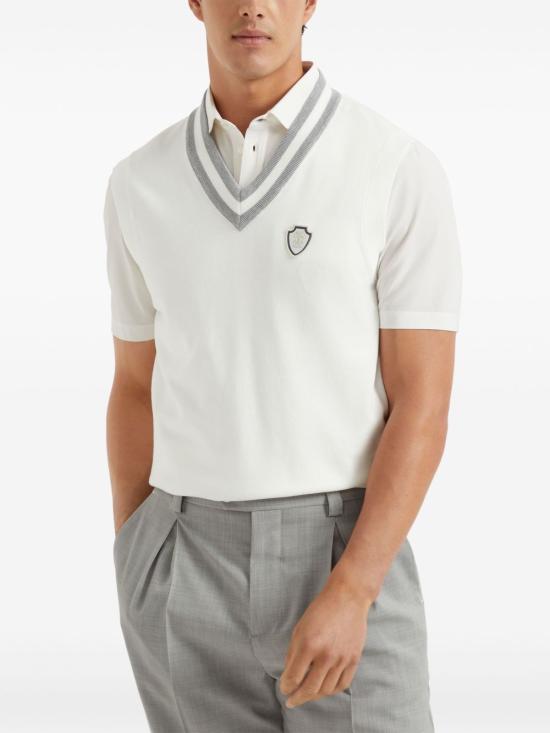 26SS 브루넬로 쿠치넬리 로고 장식 코튼 니트 베스트 M29203607F CJ068 Bianco - BRUNELLO CUCINELLI