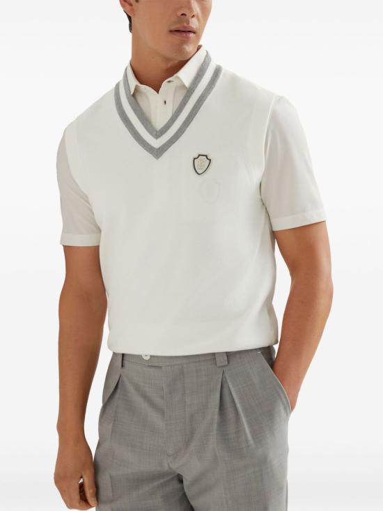 26SS 브루넬로 쿠치넬리 로고 장식 코튼 니트 베스트 M29203607F CJ068 Bianco - BRUNELLO CUCINELLI