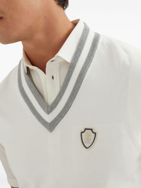26SS 브루넬로 쿠치넬리 로고 장식 코튼 니트 베스트 M29203607F CJ068 Bianco - BRUNELLO CUCINELLI