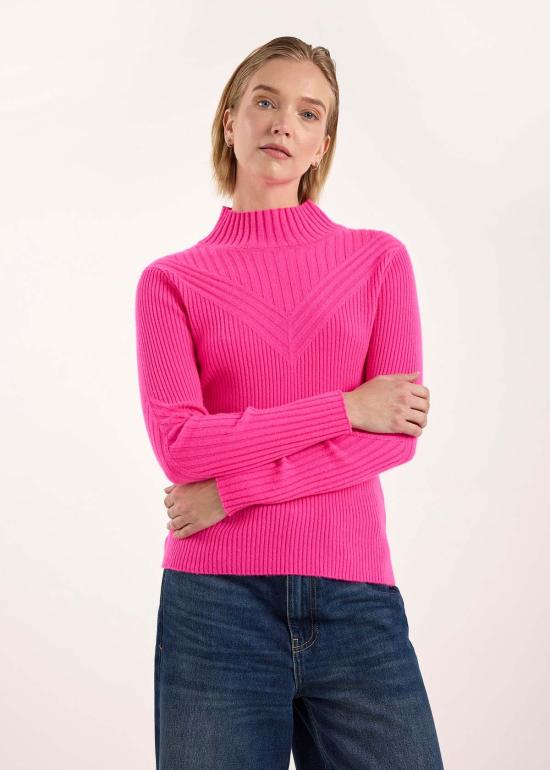  브로디 스웨터 카라 셰브론 립 모크넥  디바 핑크