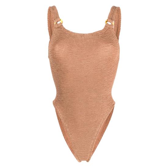 26SS 훈자 지 원피스 수영복 S DOMINO CR METCRINKLE MCOCO BROWN