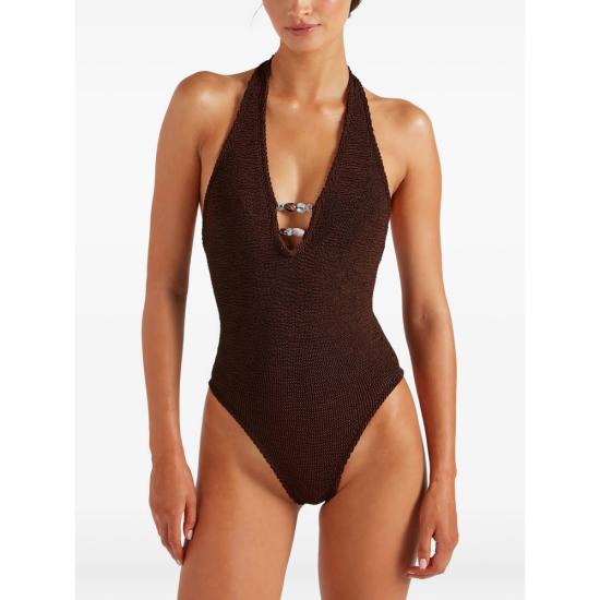 26SS 훈자 지 원피스 수영복 S ADRIANA BDD METCRINKLE MCHOC BROWN - HUNZA G