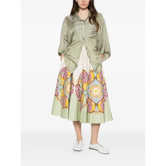 26SS 라 더블제이 롱 스커트 SKI0199 COT094FLO0 PI03 NEUTRALS GREEN - LA DOUBLEJ