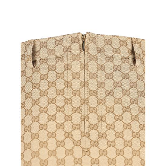 26SS 구찌 GG 코튼 캔버스 패브릭 미디 스커트 864256 ZAUSC 2061 NEUTRALS BROWN - GUCCI