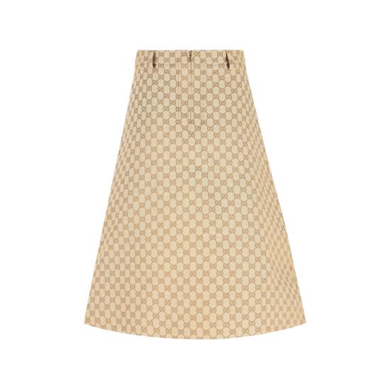 26SS 구찌 GG 코튼 캔버스 패브릭 미디 스커트 864256 ZAUSC 2061 NEUTRALS BROWN - GUCCI