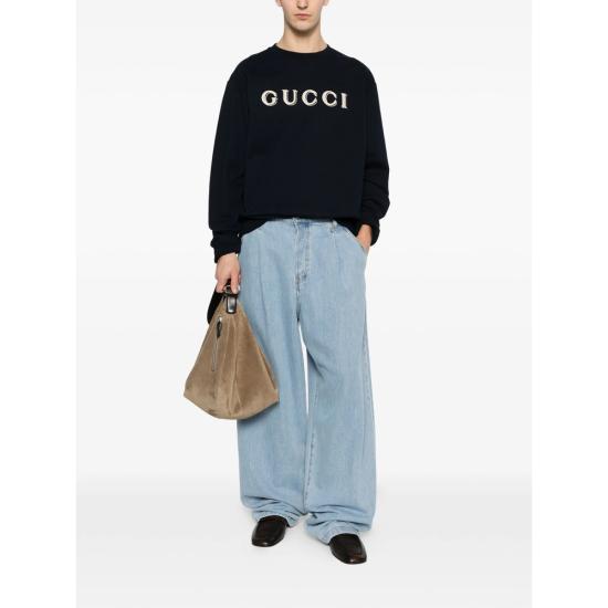 26SS 구찌 자수 코튼 저지 스웨트셔츠 854224 XJHNA 4794 NEUTRALS BLUE - GUCCI