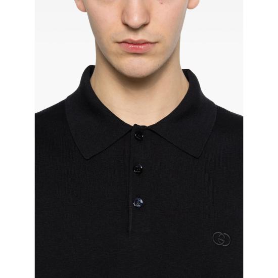 26SS 구찌 자수 실크 코튼 폴로 셔츠 853378 XKFDL 4255 BLUE - GUCCI