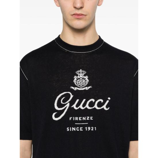 26SS 구찌 프린트 디테일 니트 실크 리넨 티셔츠 851828 XKFC8 4041 BLUE - GUCCI