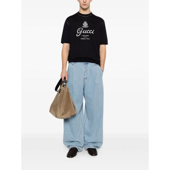 26SS 구찌 프린트 디테일 니트 실크 리넨 티셔츠 851828 XKFC8 4041 BLUE - GUCCI