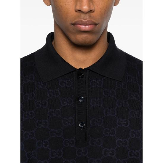 26SS 구찌 GG 코튼 실크 자카드 폴로 셔츠 855058 XKFEN 4588 BLUE BLUE - GUCCI
