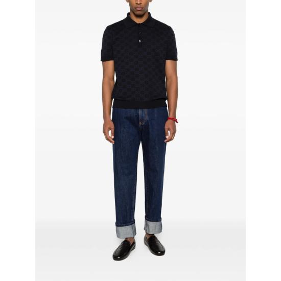 26SS 구찌 GG 코튼 실크 자카드 폴로 셔츠 855058 XKFEN 4588 BLUE BLUE - GUCCI