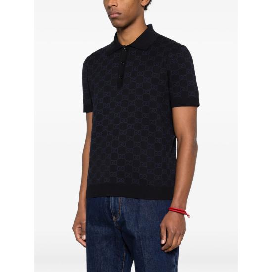 26SS 구찌 GG 코튼 실크 자카드 폴로 셔츠 855058 XKFEN 4588 BLUE BLUE - GUCCI