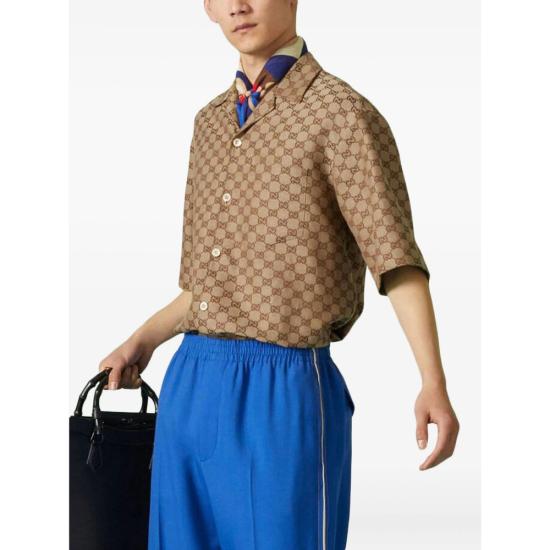 26SS 구찌 GG 리넨 셔츠 742707 ZAM7G 2580 BROWN - GUCCI