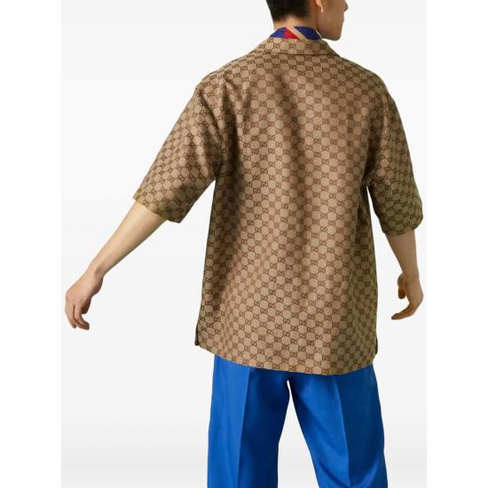 26SS 구찌 GG 리넨 셔츠 742707 ZAM7G 2580 BROWN - GUCCI