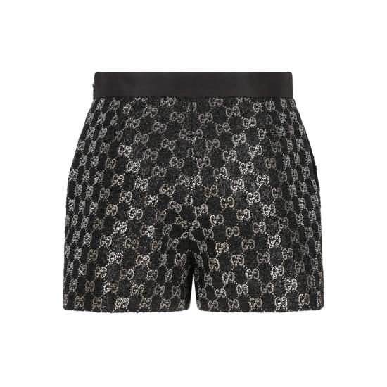 26SS 구찌 자수 울 트위드 라메 쇼츠 853382 ZARWY 1000 BLACK SILVER - GUCCI