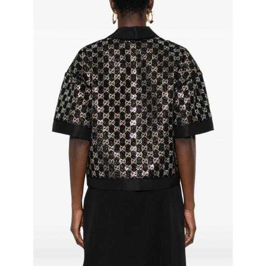 26SS 구찌 울 트위드 라메 탑 846682 ZARWY 1000 BLACK SILVER - GUCCI