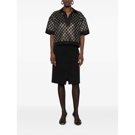 26SS 구찌 울 트위드 라메 탑 846682 ZARWY 1000 BLACK SILVER - GUCCI