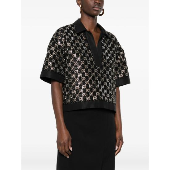 26SS 구찌 울 트위드 라메 탑 846682 ZARWY 1000 BLACK SILVER - GUCCI