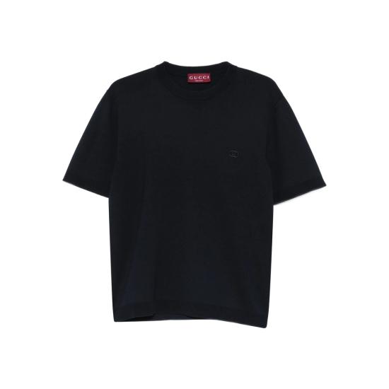 26SS 구찌 자수 실크 코튼 티셔츠 853379 XKFDL 4255 BLUE