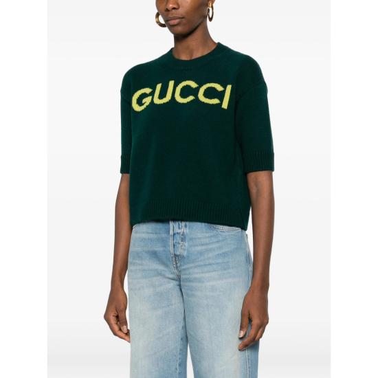 26SS 구찌 인타르시아 소프트 울 탑 851972 XKEBC 3027 GREEN YELLOW - GUCCI