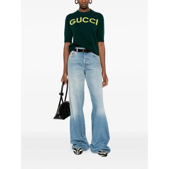 26SS 구찌 인타르시아 소프트 울 탑 851972 XKEBC 3027 GREEN YELLOW - GUCCI