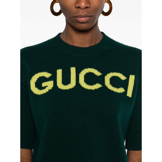 26SS 구찌 인타르시아 소프트 울 탑 851972 XKEBC 3027 GREEN YELLOW - GUCCI