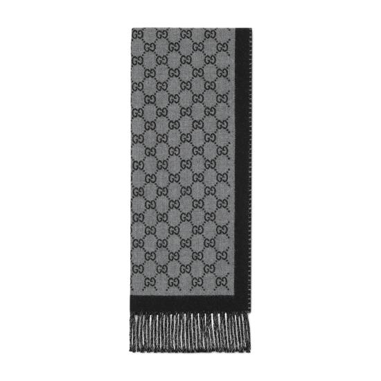 26SS 구찌 울 자카드 스카프 835534 4G200 1360 GREY BLACK