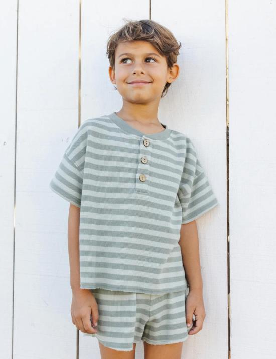  [키즈] 라일리 앤 크루 쇼츠/버뮤다 라일리앤크루 키즈 여름 와플 세트 씨 그린 스트라이프 - RYLEE AND CRU