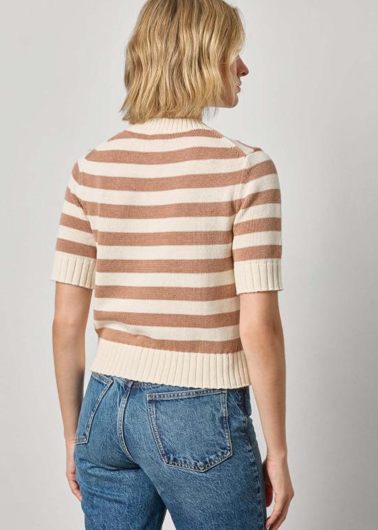  릴라 피 가디건 릴라 P. 팔꿈치 길이 소매 버튼  (연한 갈색 줄무늬) - LILLA P