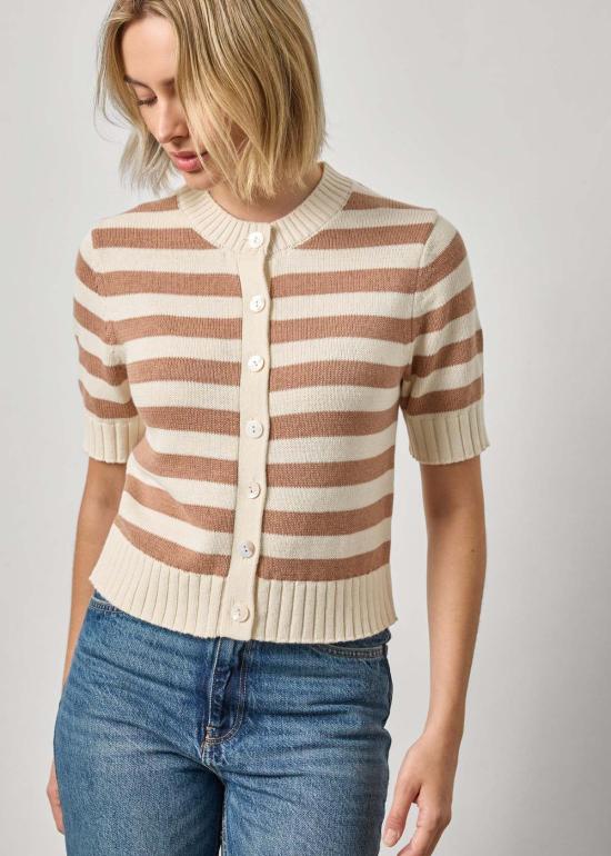 릴라 피 가디건 릴라 P. 팔꿈치 길이 소매 버튼  (연한 갈색 줄무늬)