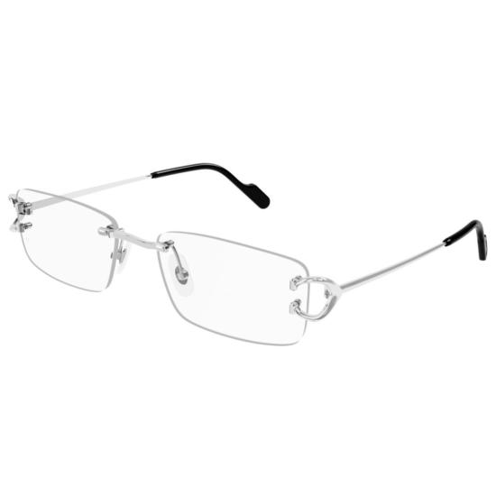  까르띠에 안경 은색 금속 다리가 있는 무테 직사각형 안경 - CARTIER